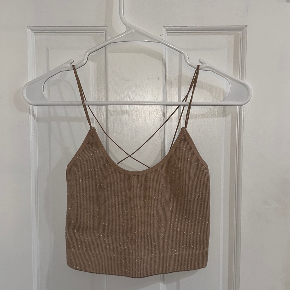 Urban Outfitters Sparkly Beige Crop Top (M)